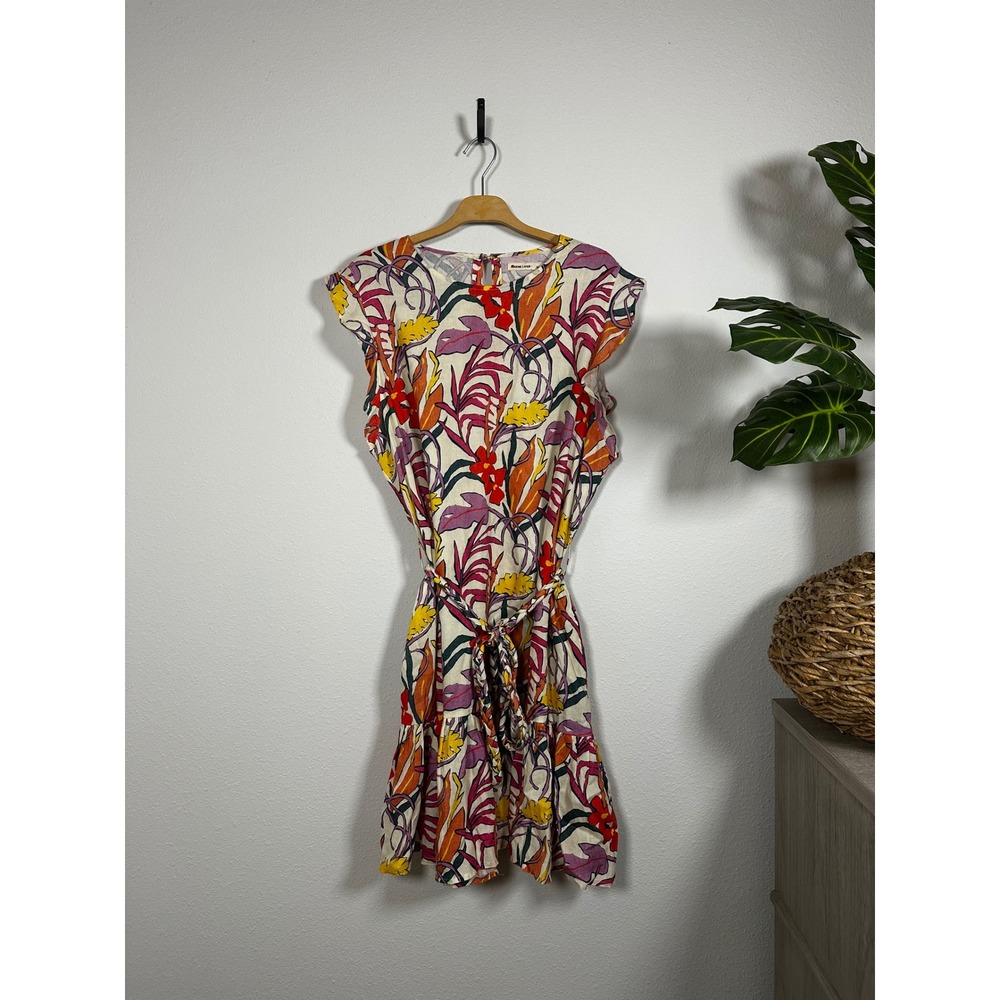MARINE LAYER Floral‎ Print Belted Tiered Dress Women's XL Pink Yellow Orange